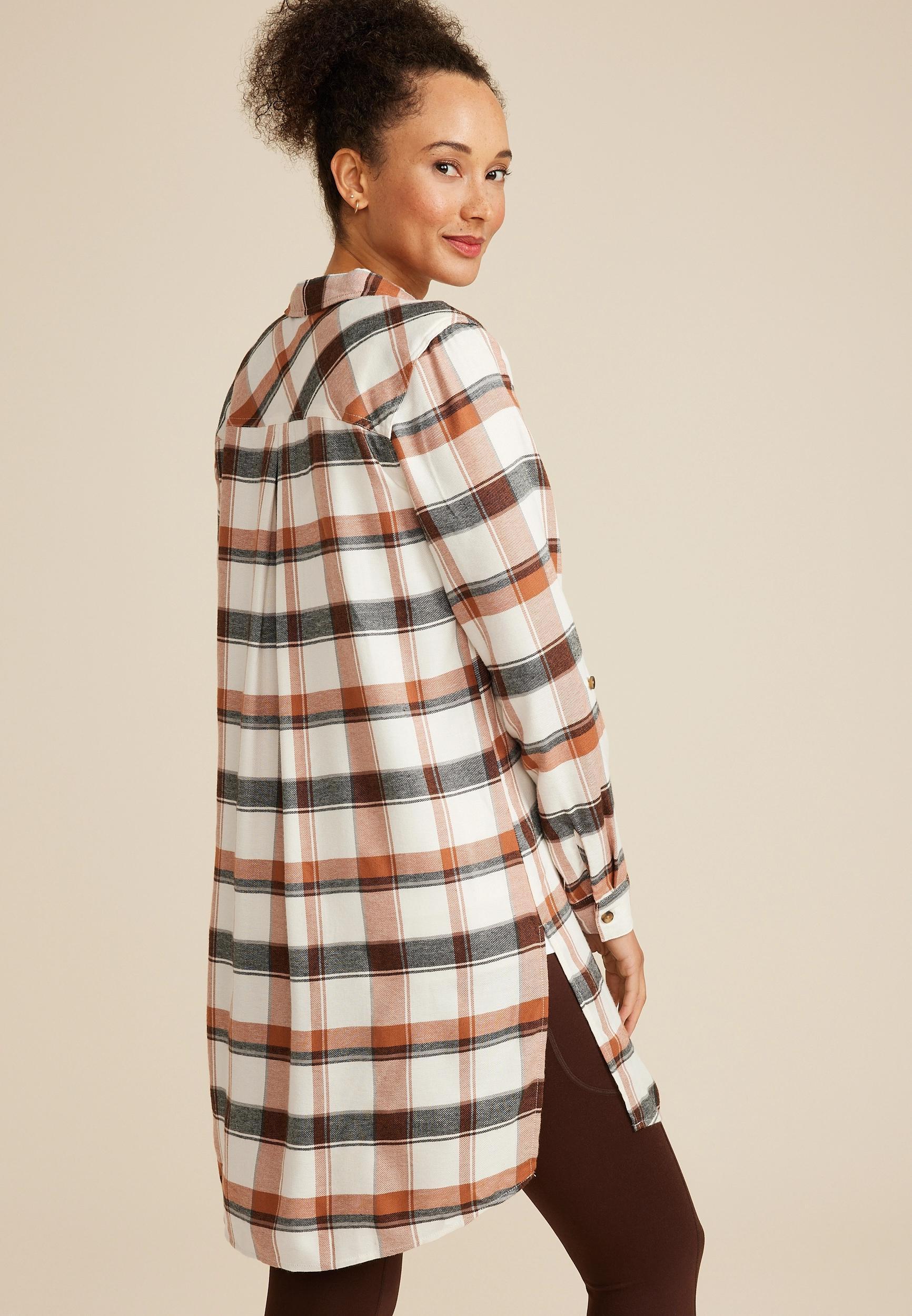 Plaid Button Down Duster Shirt Product Image