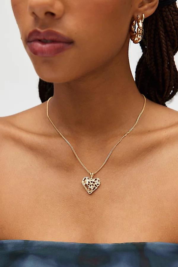 Textured Metal Heart Charm Necklace Womens at Urban Outfitters Product Image