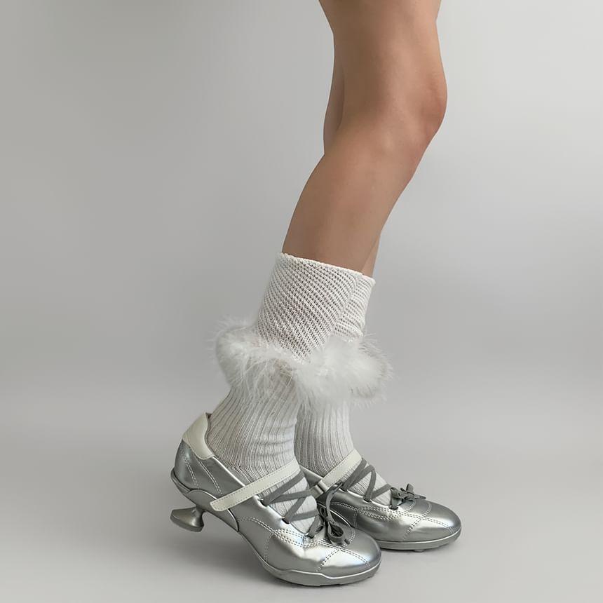 Plain Fluffy Trim Mid-Calf Socks Product Image