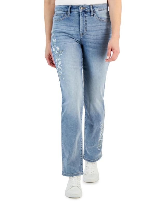 Women's Embroidered High Rise Straight-Leg Jeans, Created for Macy's Product Image