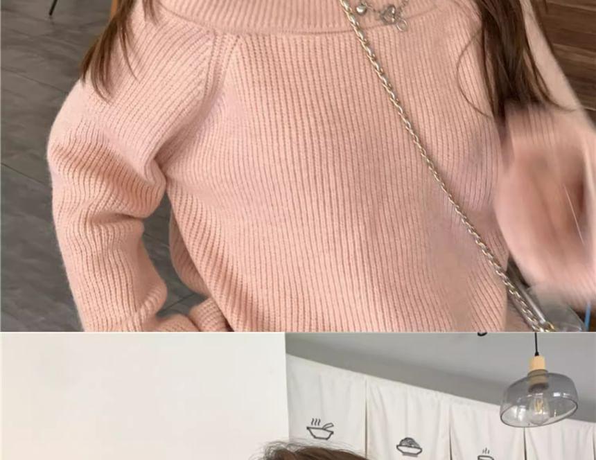 Cold-Shoulder Long-Sleeve Asymmetrical Plain Ribbed Sweater Product Image