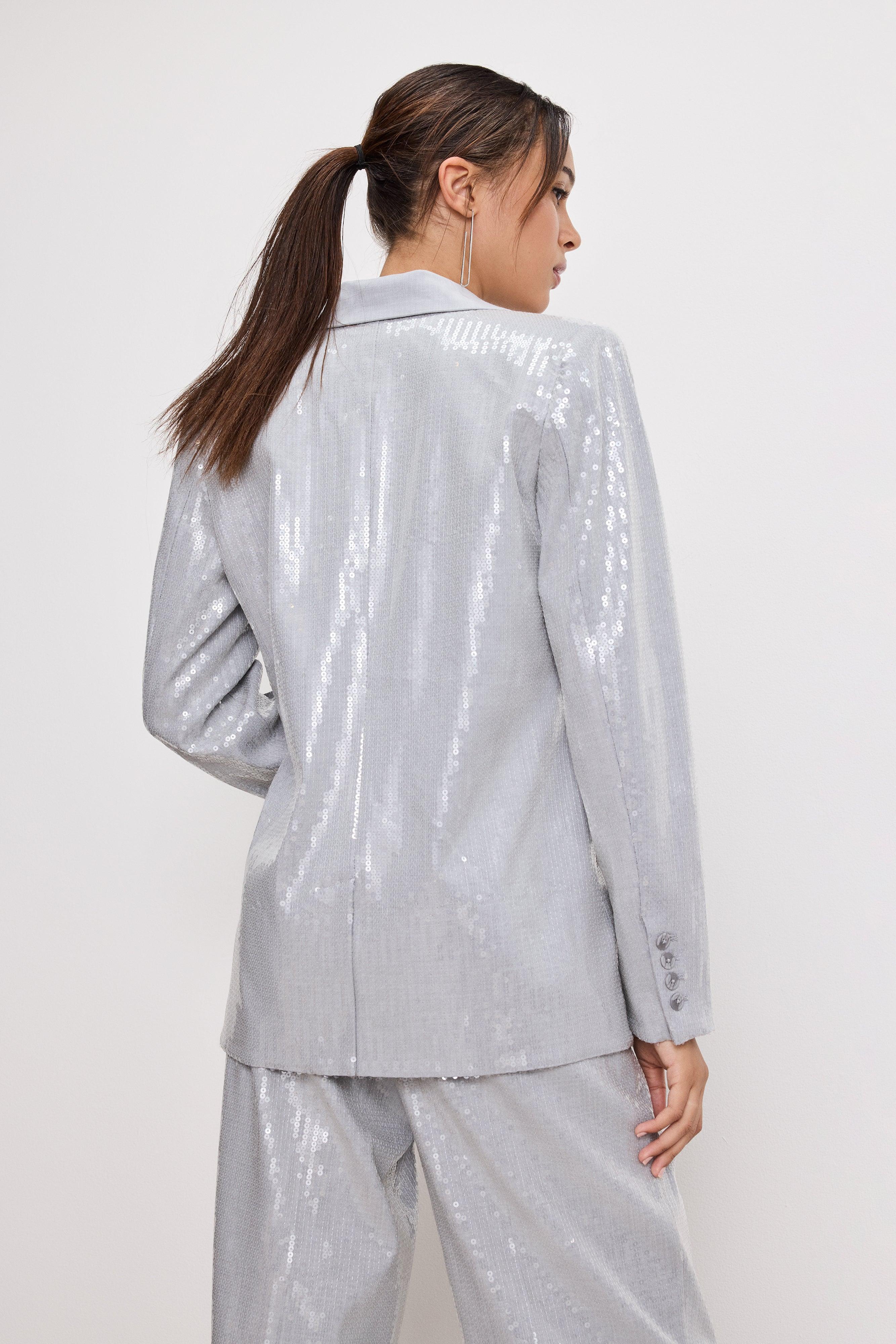 SEQUIN OVERSIZED BLAZER | HEATHER GREY001 Product Image