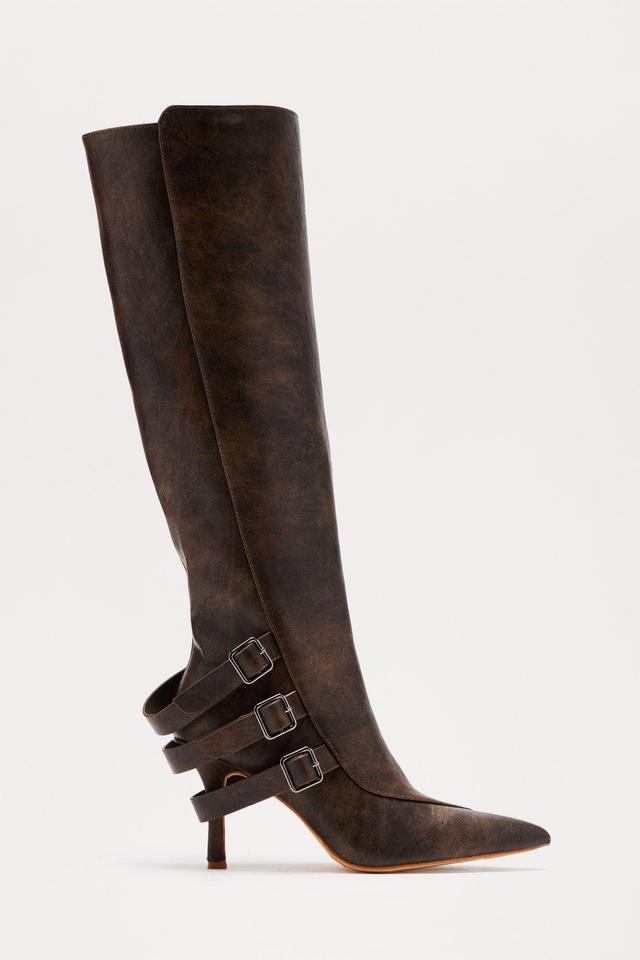 Croix Buckle Knee High Boots - Brown Product Image