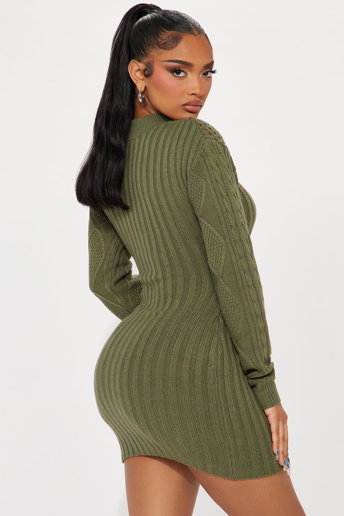 Oliviana Sweater Mini Dress - Olive Product Image