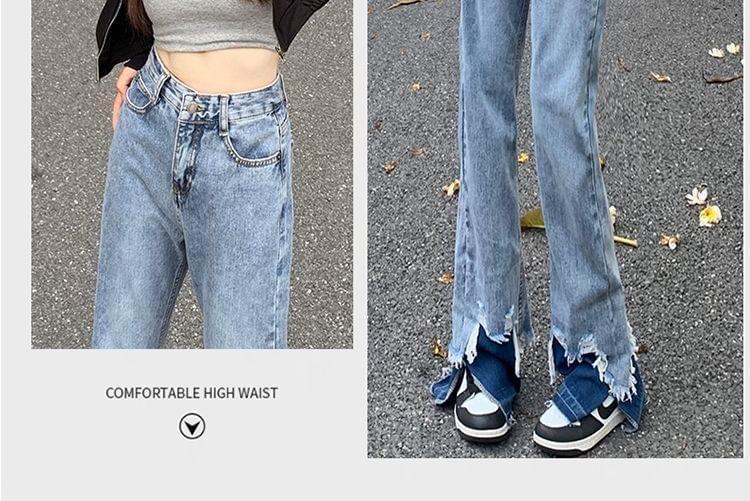 High Rise Washed Ripped Slit Loose Fit Jeans Product Image