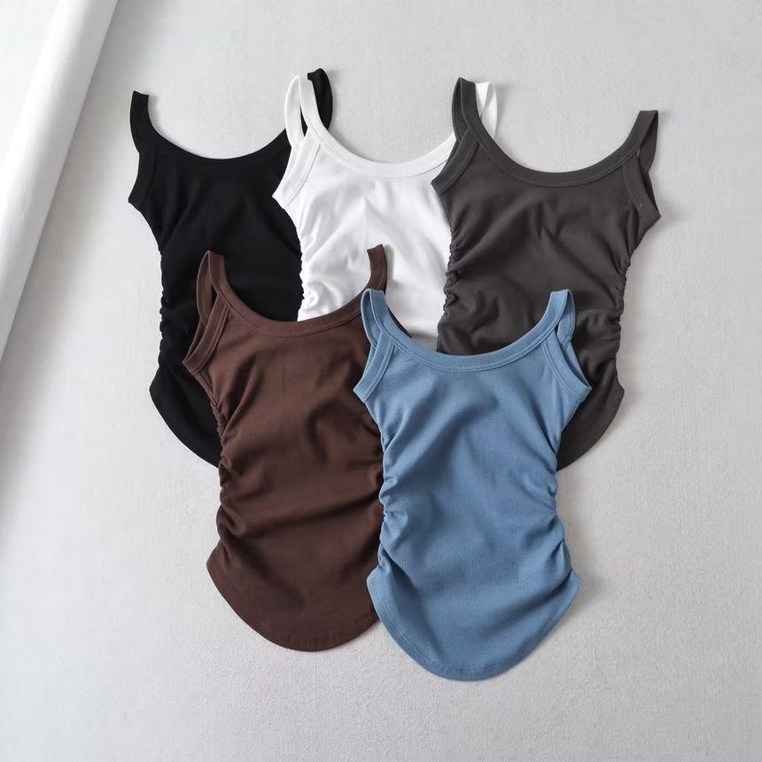 Sleeveless Crew Neck Plain Crop Top Product Image