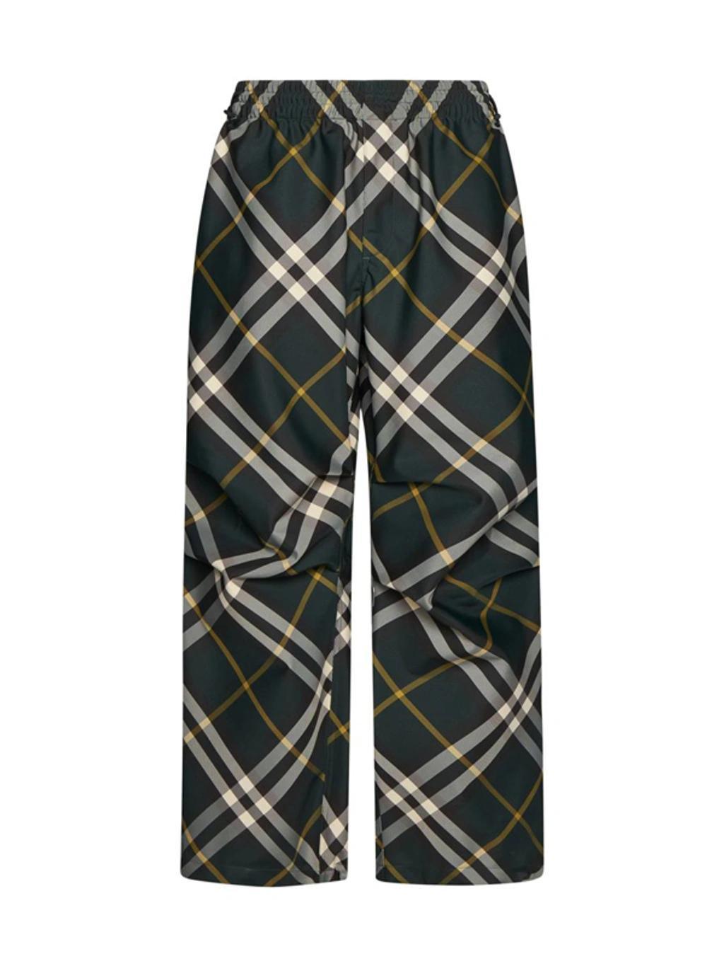 Elasticated-waist Check Trousers In Green Product Image