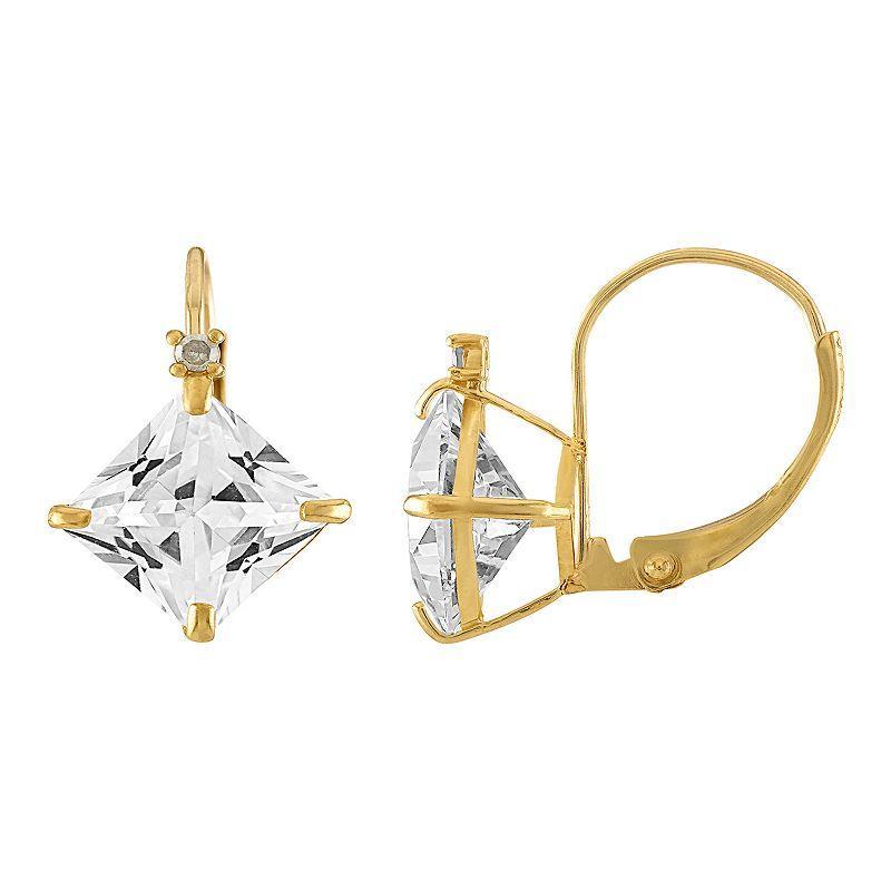 Tiara 10k Gold Lab-Created White Sapphire & Diamond Accent Leverback Earrings, Womens, Yellow Product Image