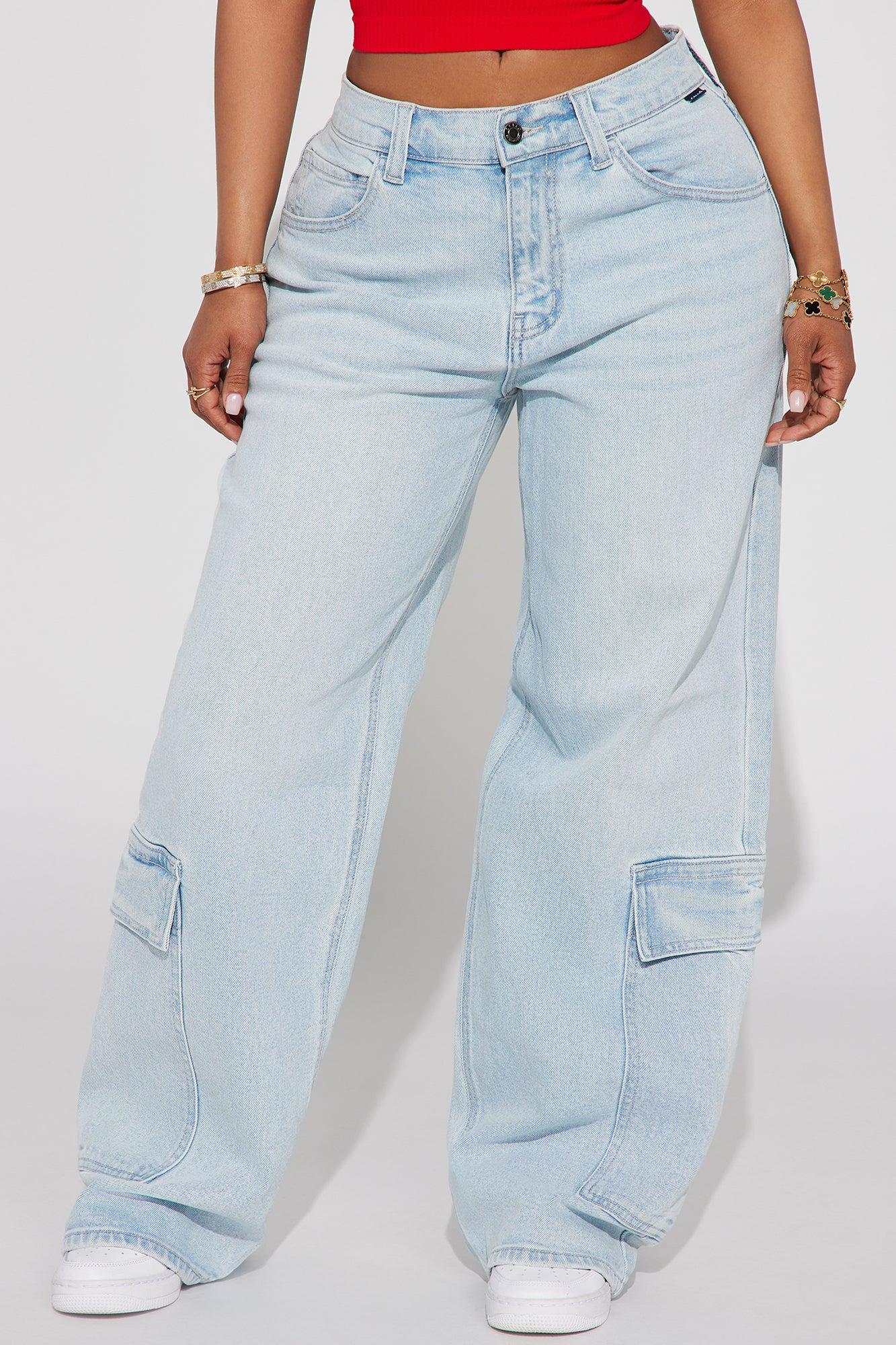 Knock Out Straight Leg Cargo Jeans - Light Wash Product Image