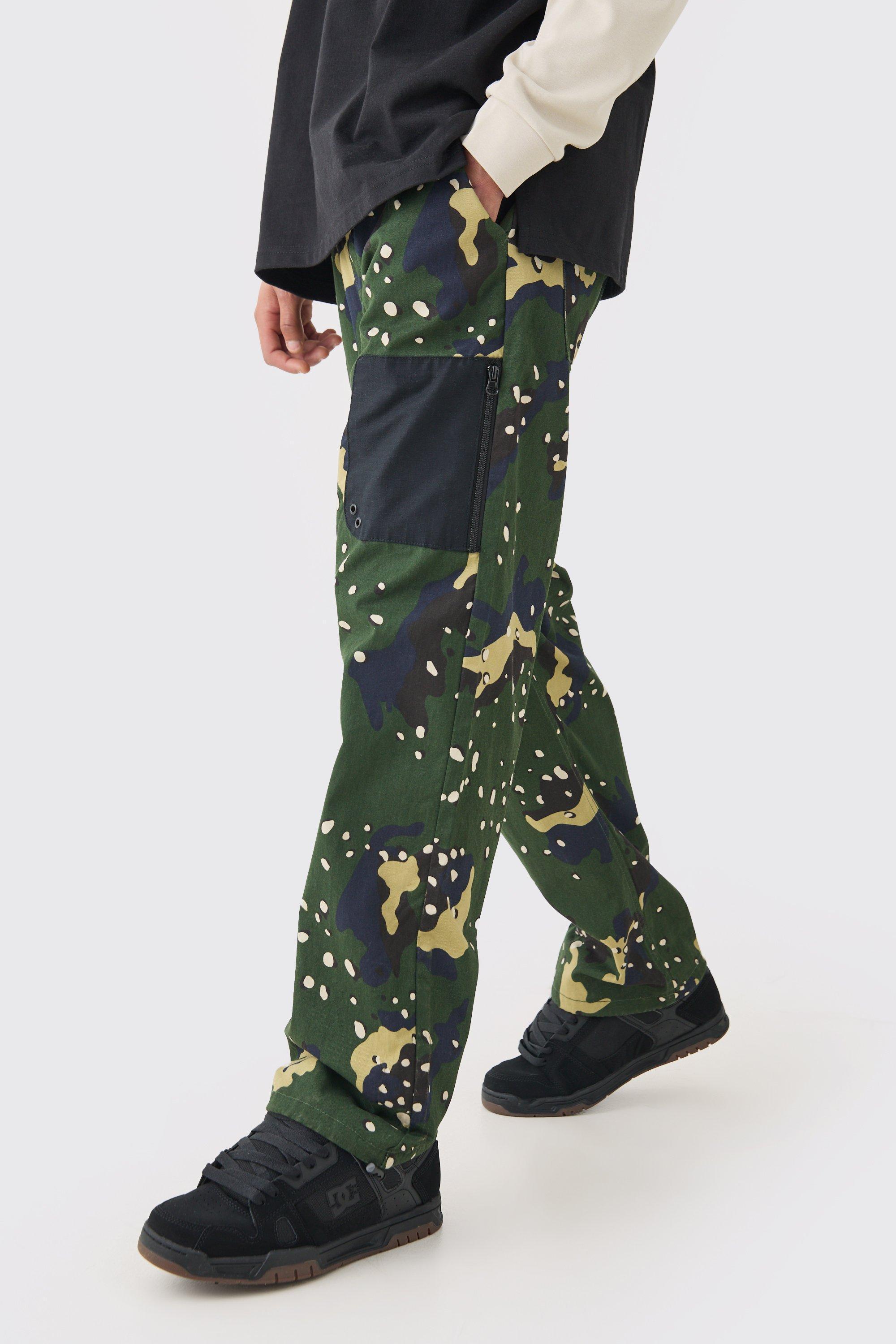 Elasticated Waist Relaxed Fit Belted Twill Camo Pants | boohooMAN USA Product Image