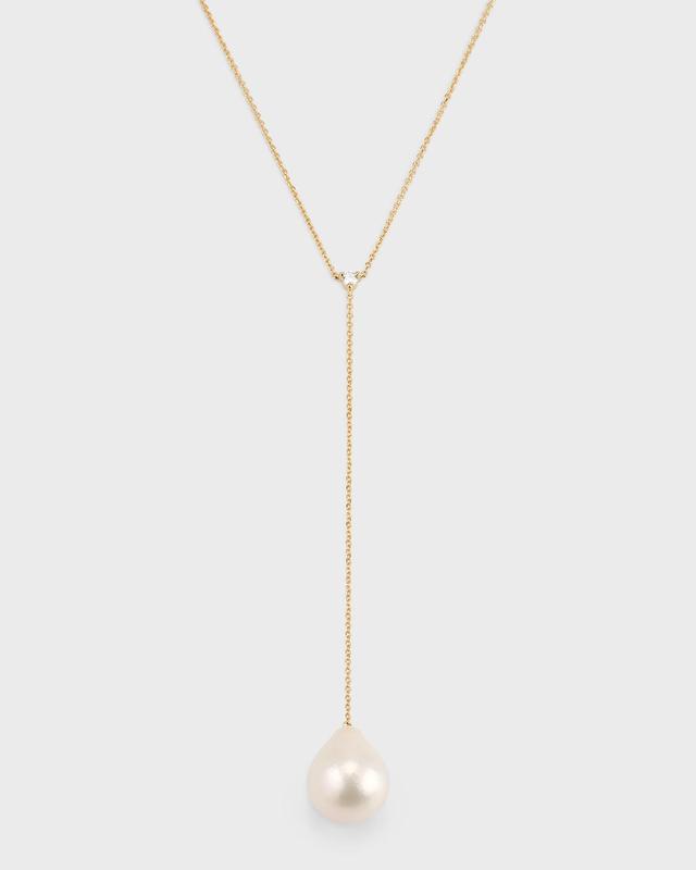 14k Gold Freshwater Pearl and Diamond Lariat Necklace 16L Product Image