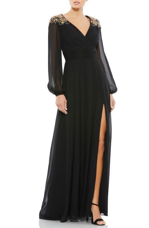 Mac Duggal Puff Sleeve Chiffon Gown Product Image