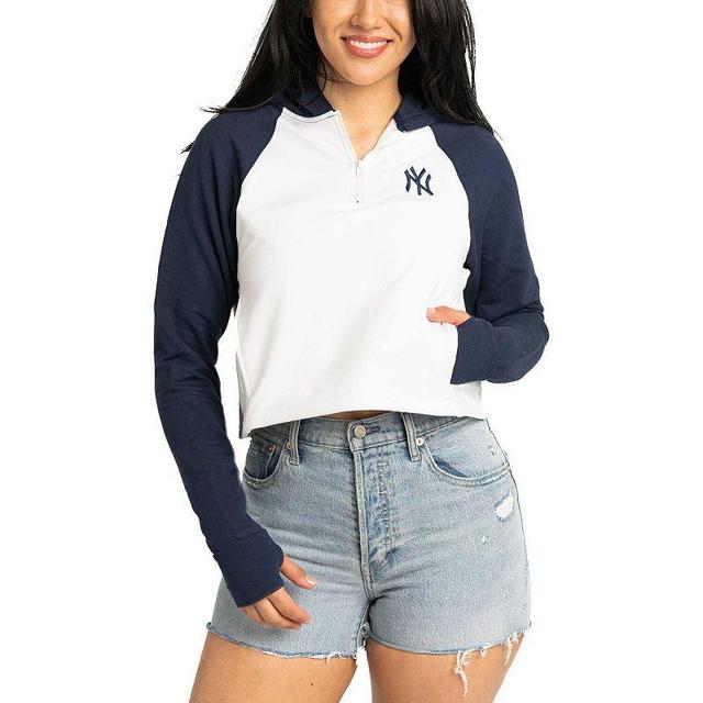 Womens Lusso New York Yankees Jane Raglan Quarter-Zip Tri-Blend Cropped Pullover Hoodie Product Image