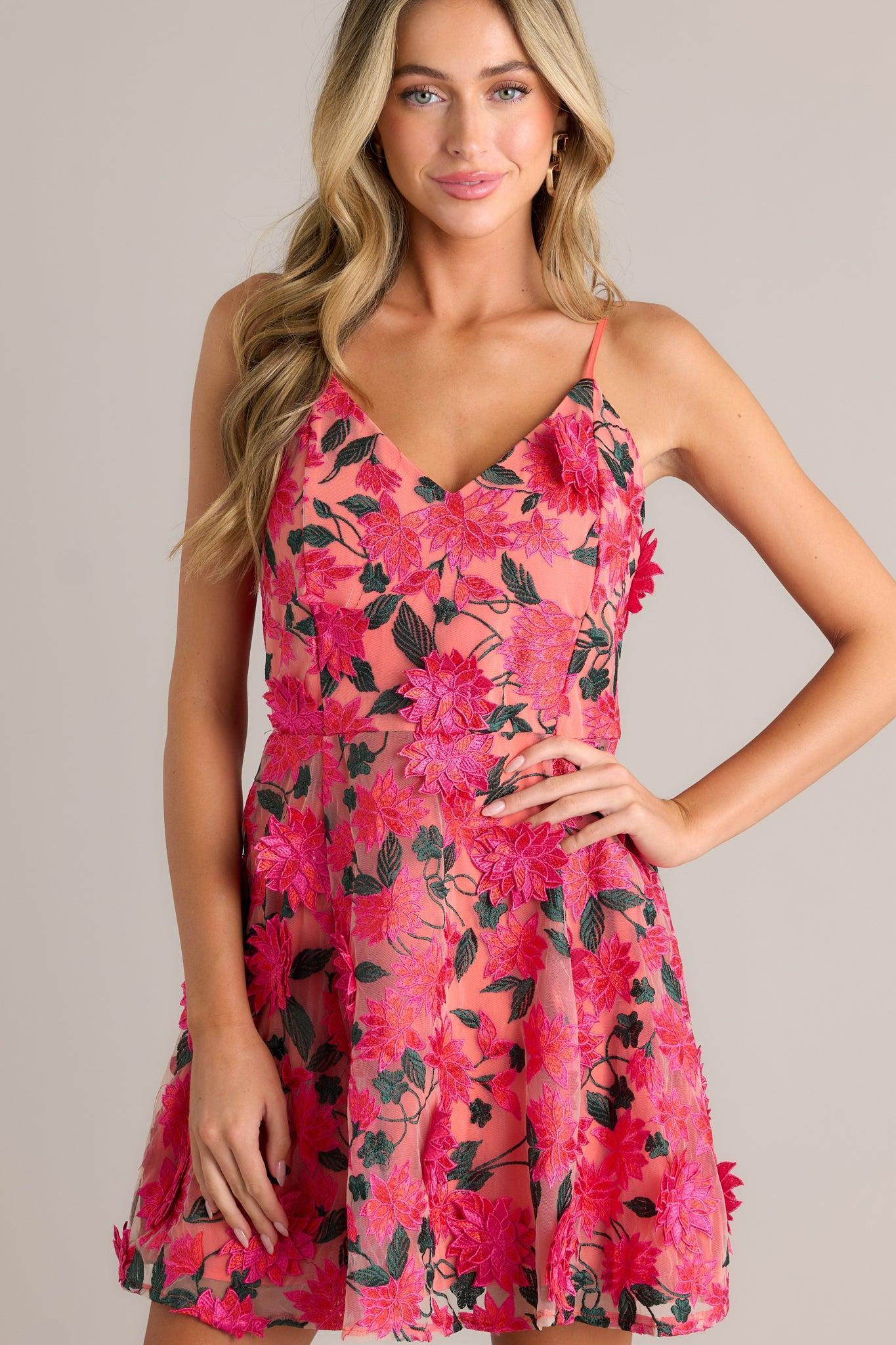 Story Of Us Hot Pink Floral Mini Dress Product Image