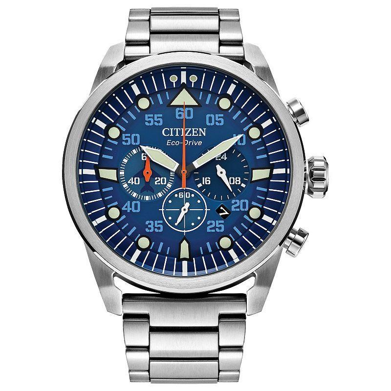 Citizen Mens Eco-Drive Weekender Avion Stainless Steel Chronograph Bracelet Watch Silver Product Image