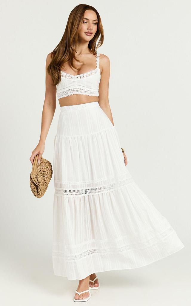 Kamiko Two Piece Set - Lace Trim Sweetheart Top and Lace A Line Skirt in White Product Image