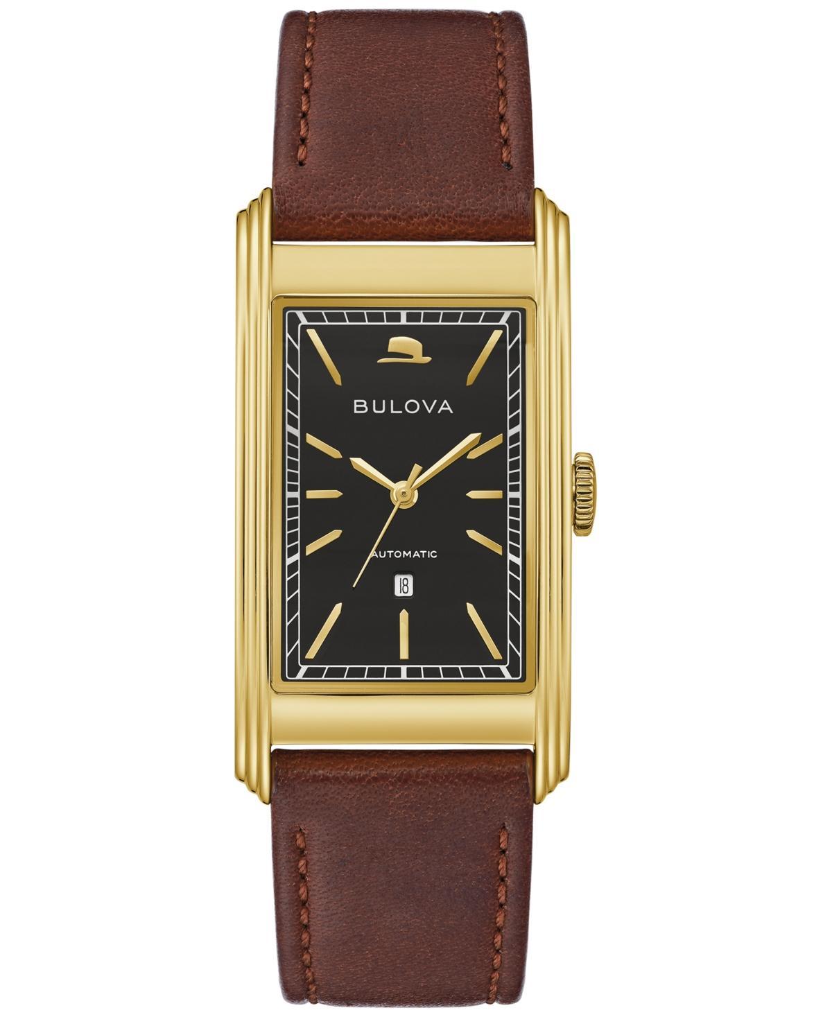 Bulova Mens Classic Three Hand Automatic Brown Leather Strap Watch Product Image