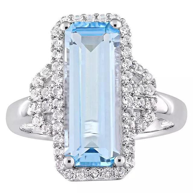 Stella Grace Sterling Silver Octagon-Shape Sky Blue Topaz & White Topaz Halo Ring, Womens Product Image