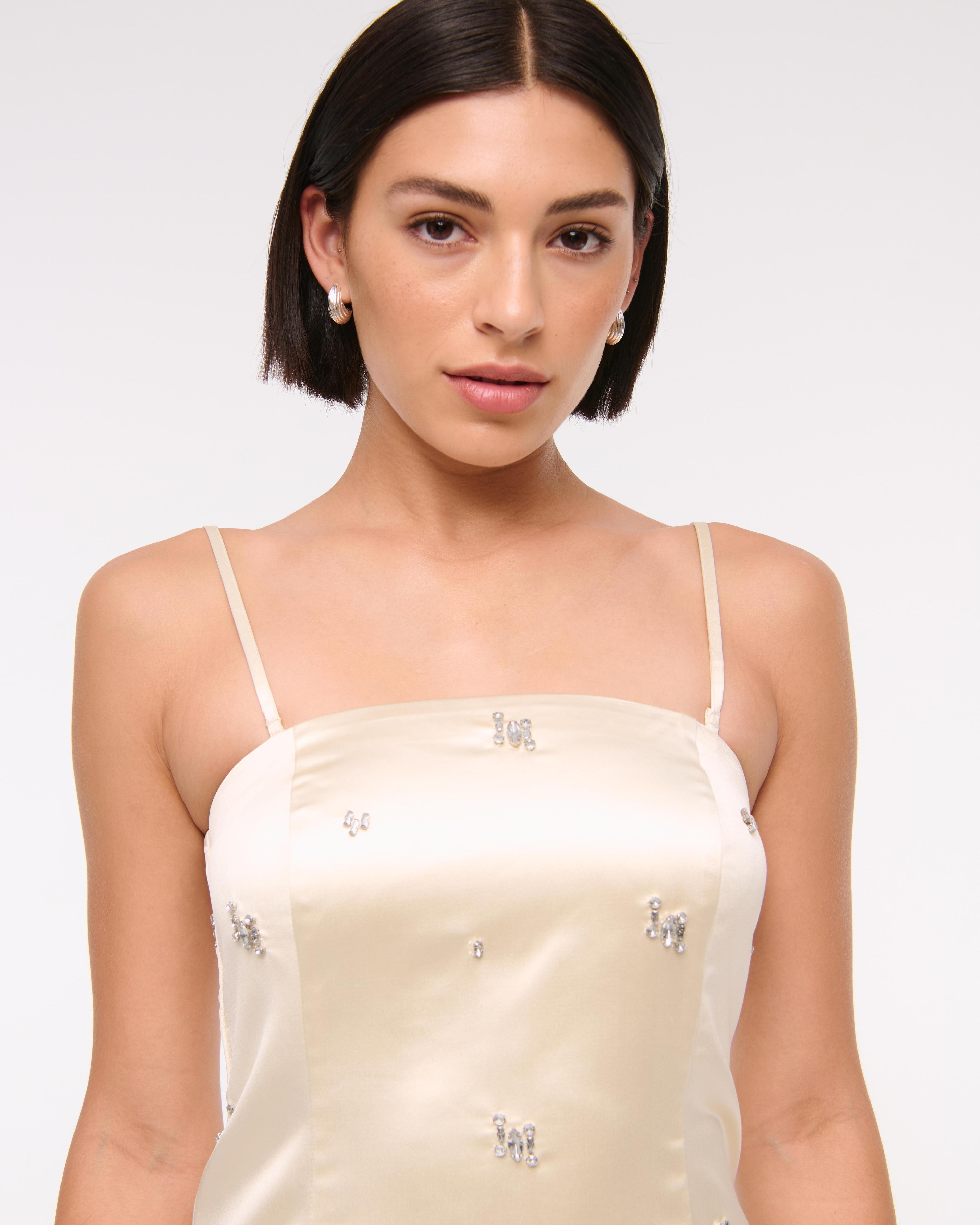 Satin Embellished Strapless Mini Dress Product Image