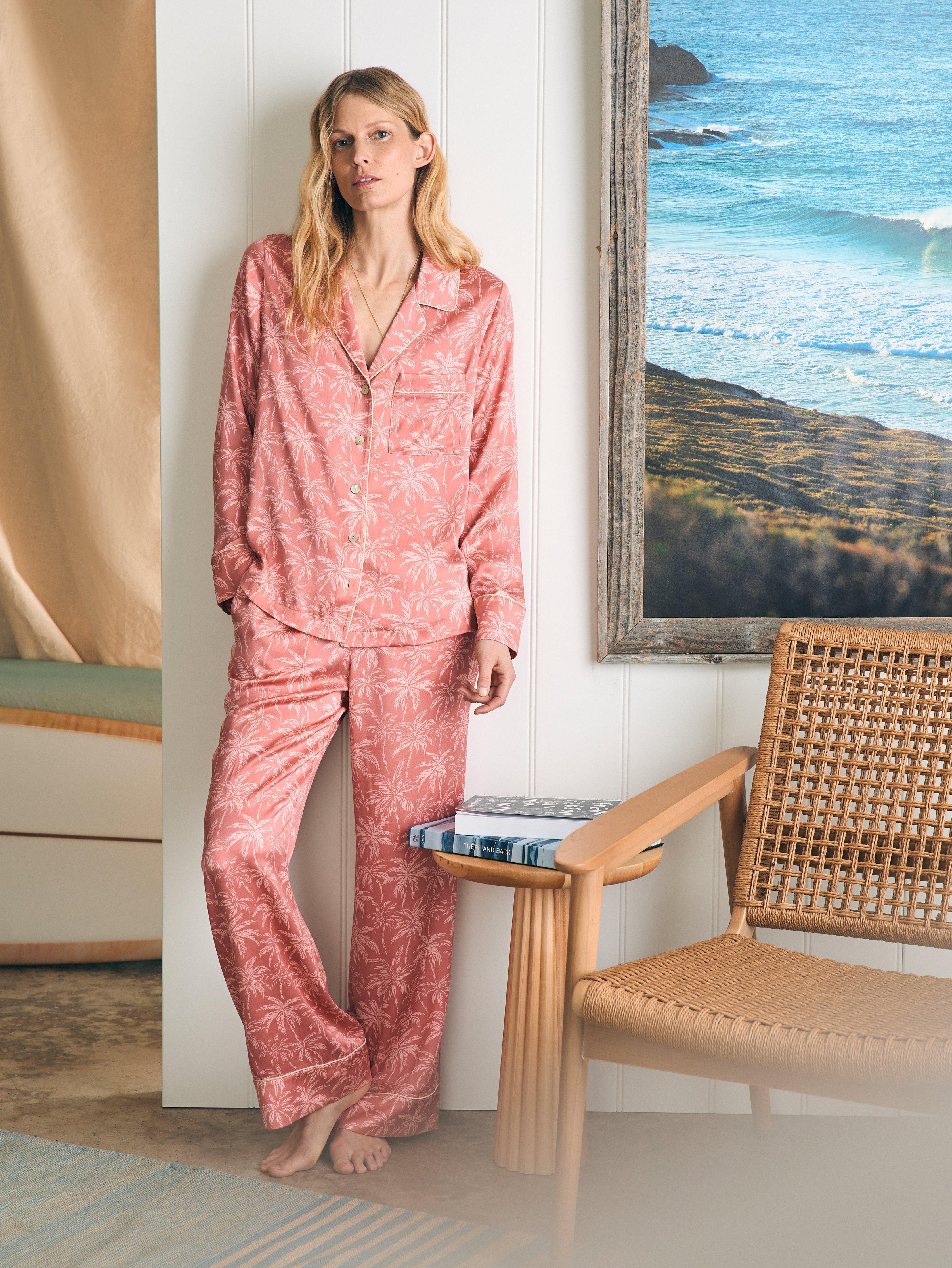 Sandwashed Silk Long Sleeve Pajama Set - Rose Tropic Trees Female Product Image