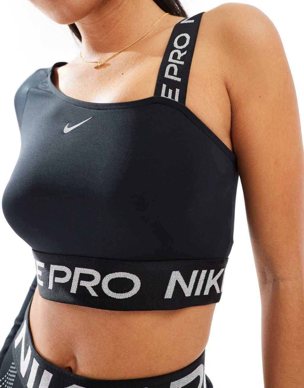 Nike Training Pro reflective cropped top in black Product Image