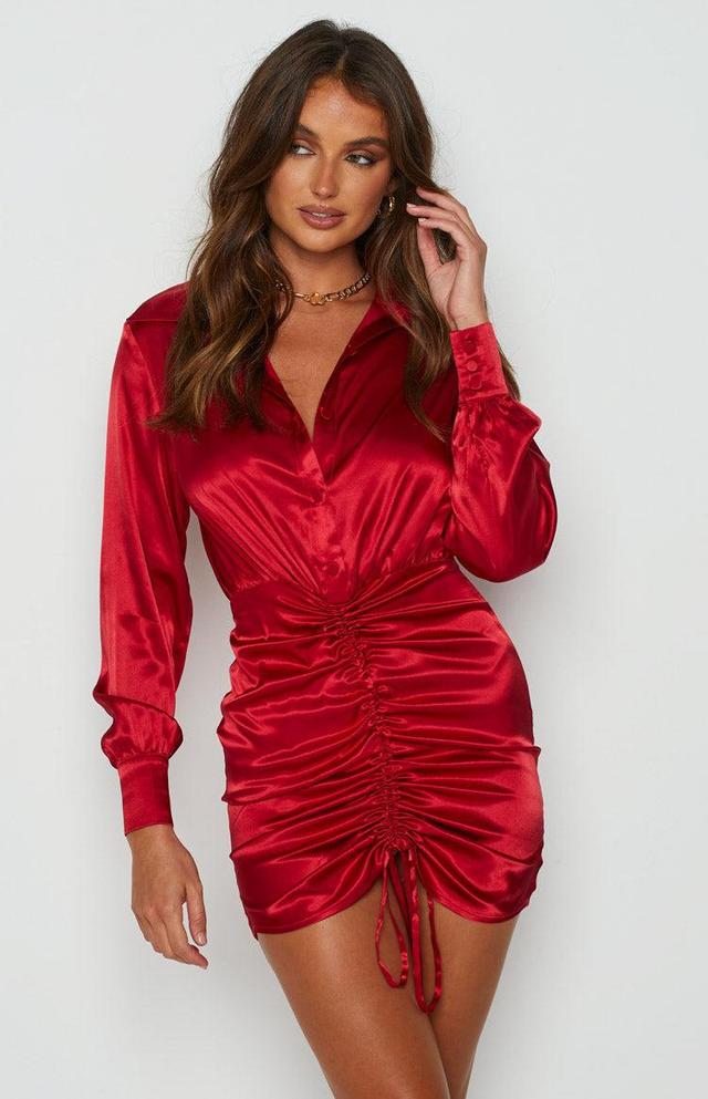 Lover Satin Shirt Dress Red Product Image