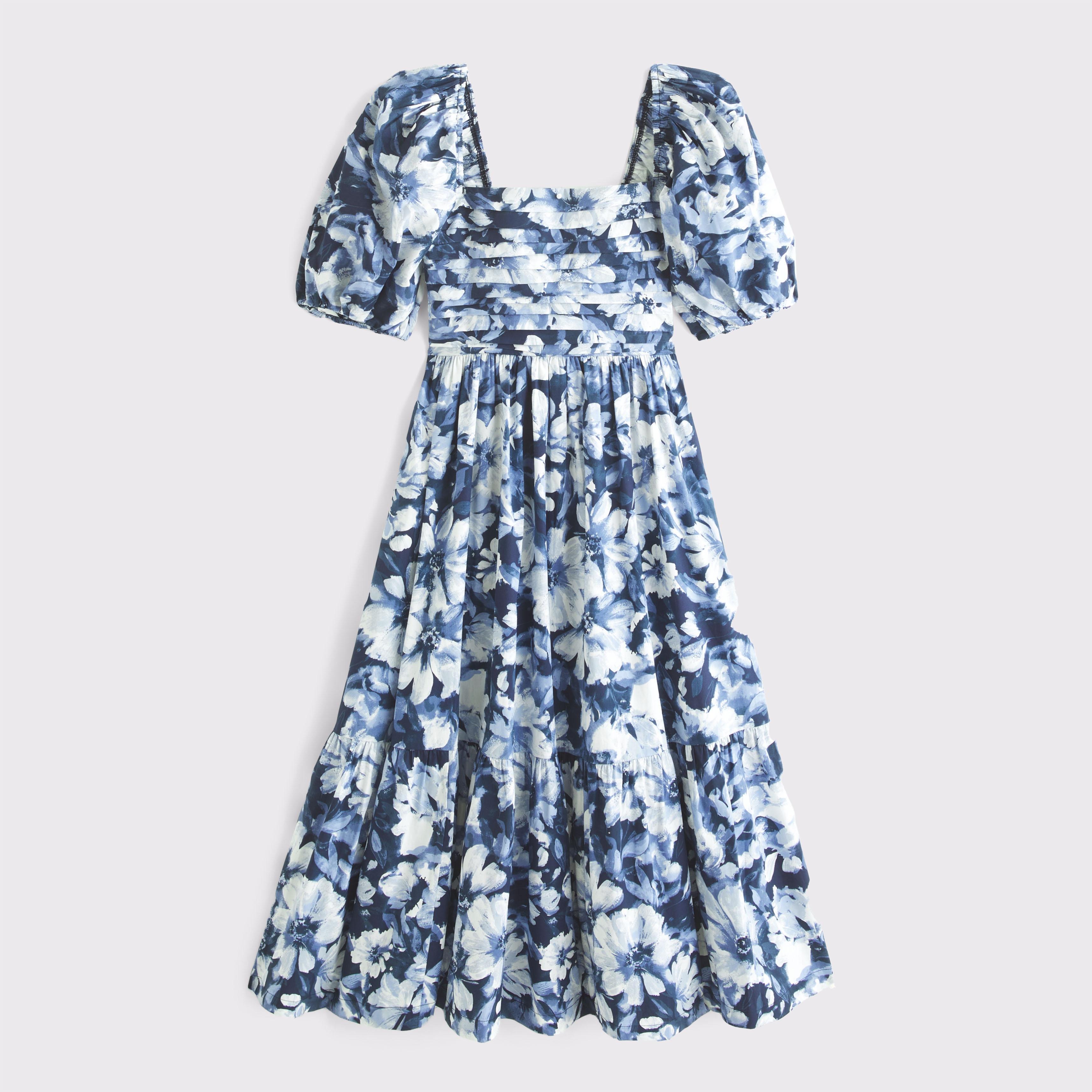 The A&F Emerson Poplin Puff Sleeve Midi Dress Product Image