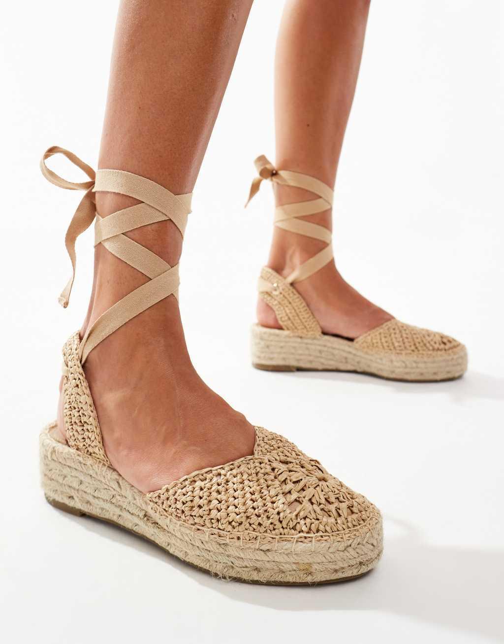 Stradivarius rustic flat wedges in sand Product Image