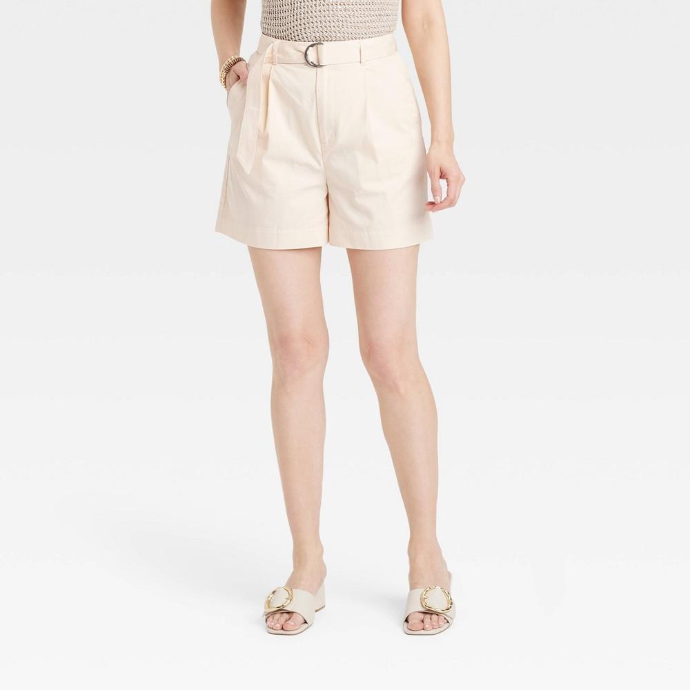 Womens High-Rise Belted Tailored Shorts - A New Day Cream 12 product image