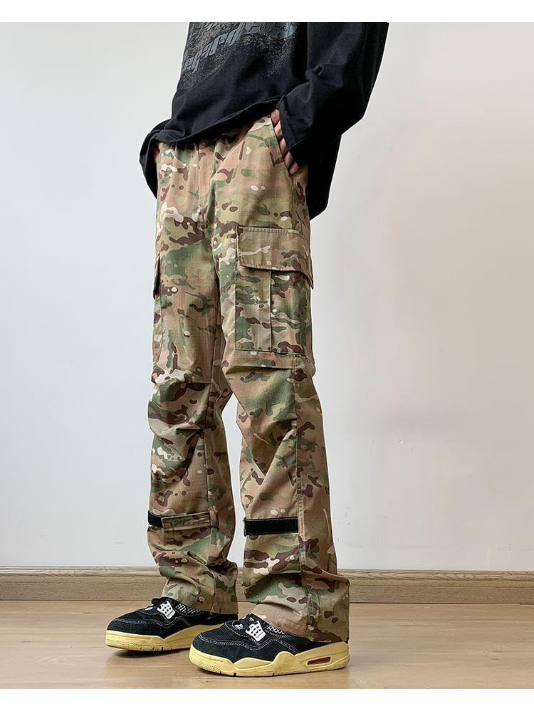 High Rise Camouflage Print Straight Leg Cargo Pants product image