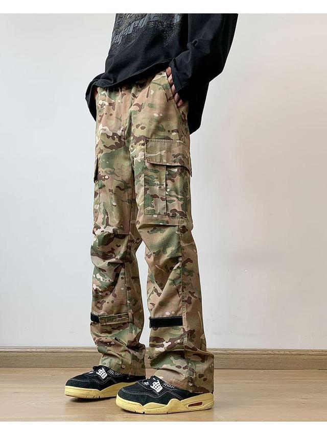 High Rise Camouflage Print Straight Leg Cargo Pants Product Image