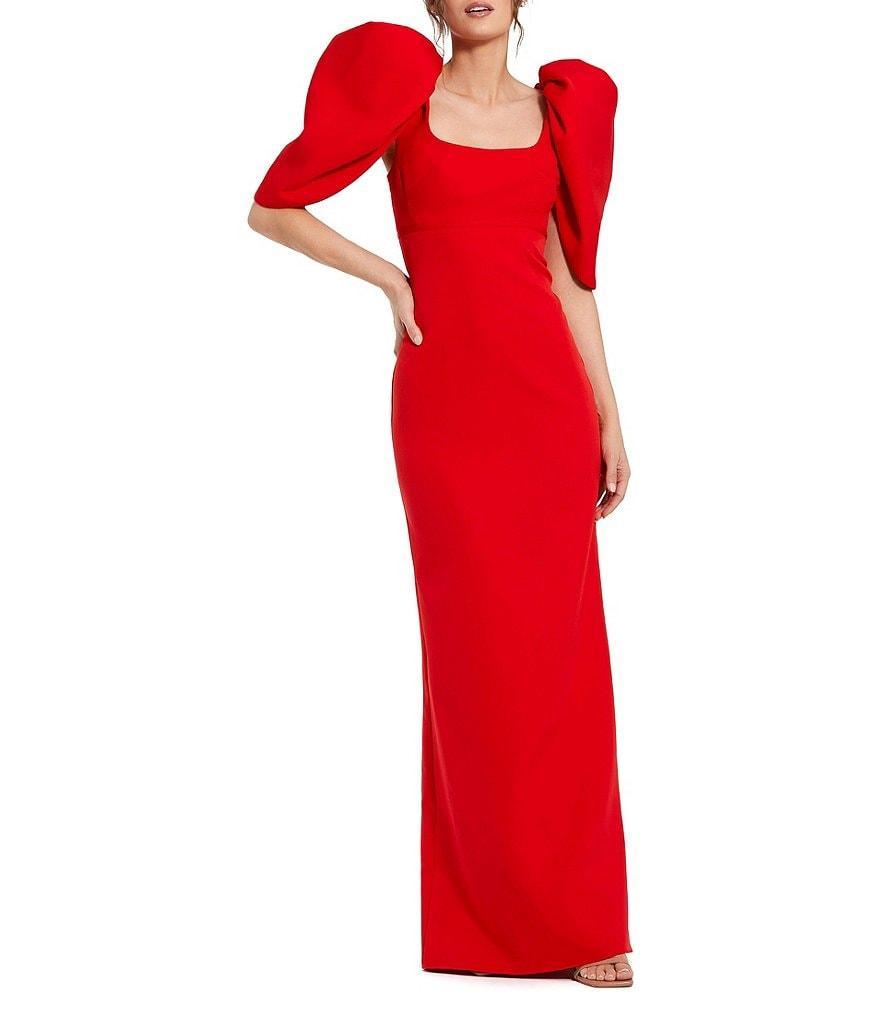 Mac Duggal Scoop Neck Dramatic Puff Sleeve Crepe Gown Product Image