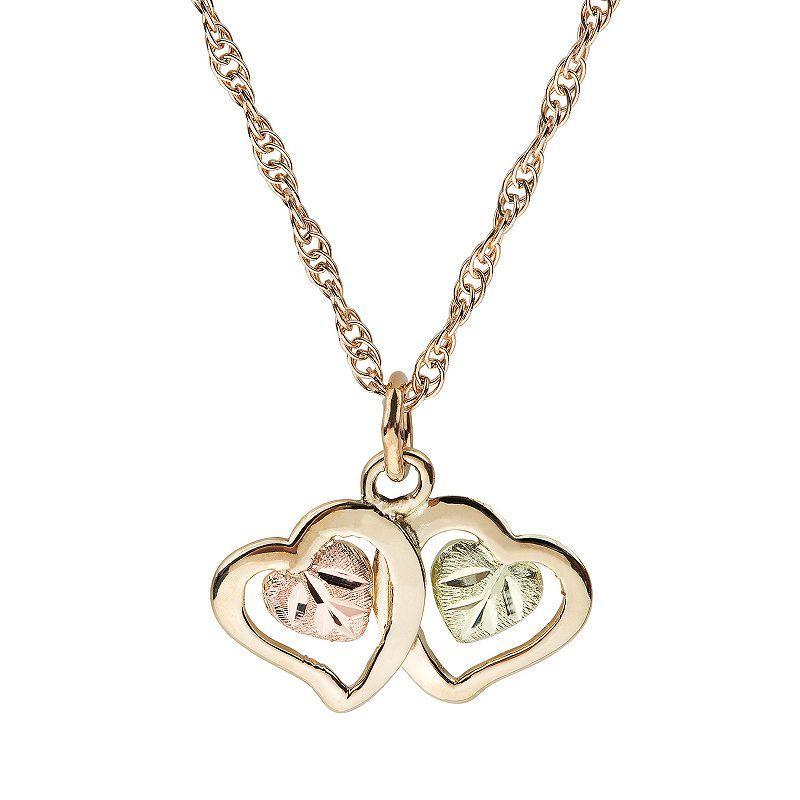 Black Hills Gold Tri-Tone Double Heart Pendant Necklace, Womens Product Image