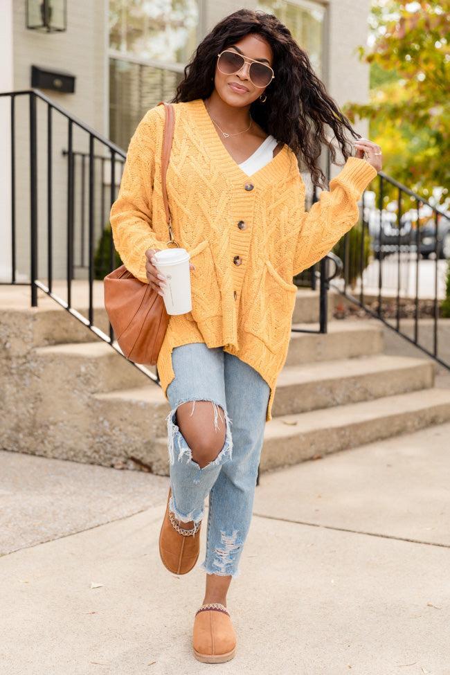 A Better Day Mustard Cable Knit Cardigan FINAL SALE Product Image