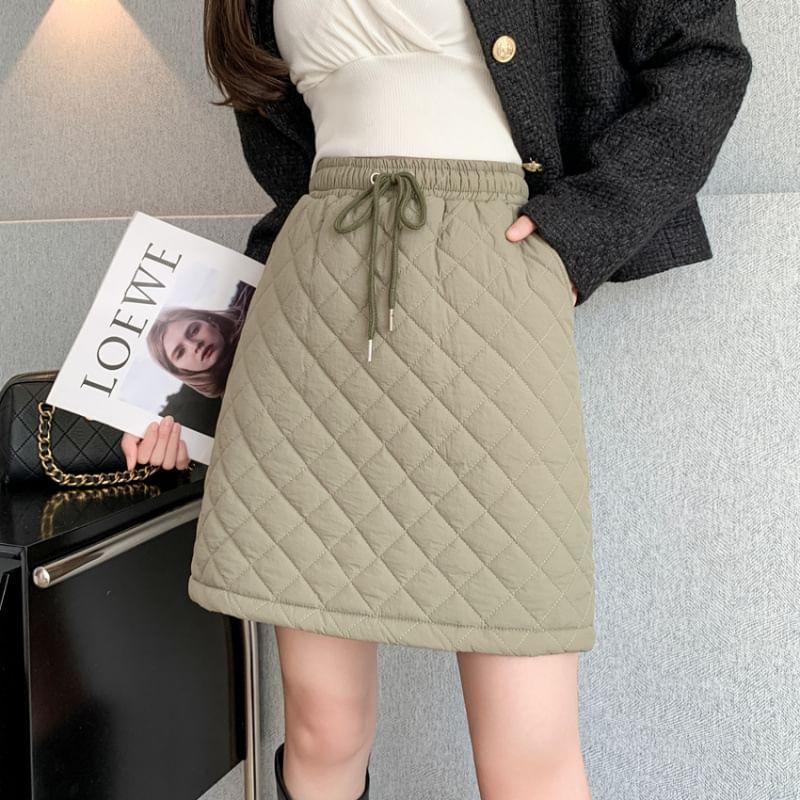 High Rise Plain Quilted A-Line Mini Skirt Product Image