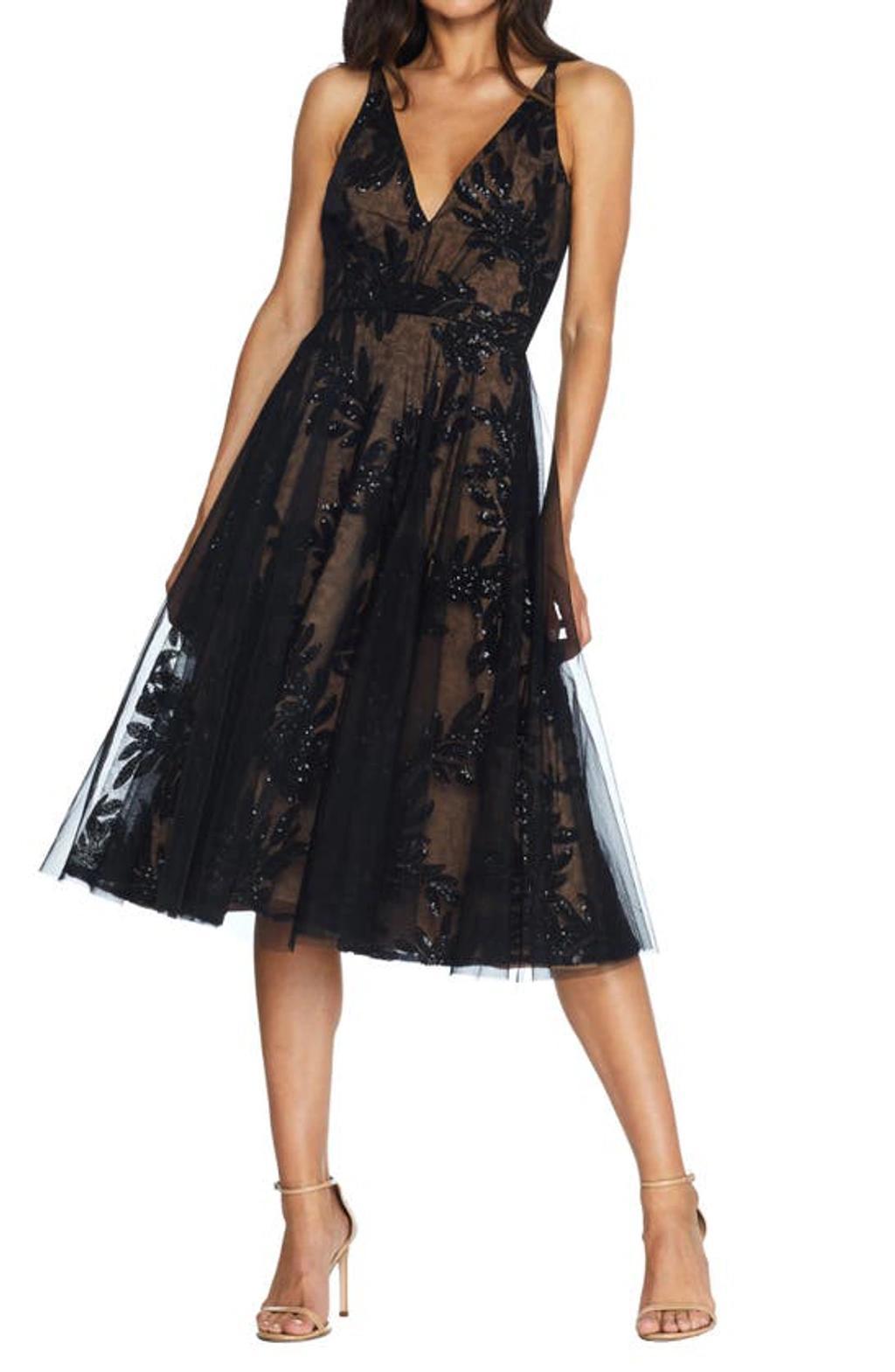 Courtney Sequin Lace Cocktail Dress In Black,nude Product Image