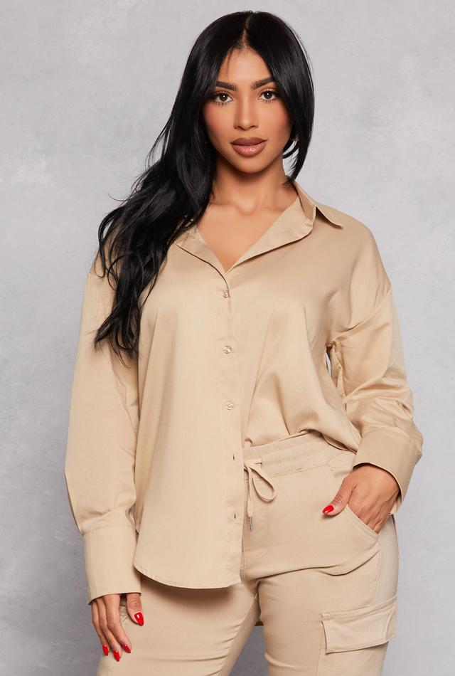 Womens Button Front Long Sleeve Tunic Shirt Product Image