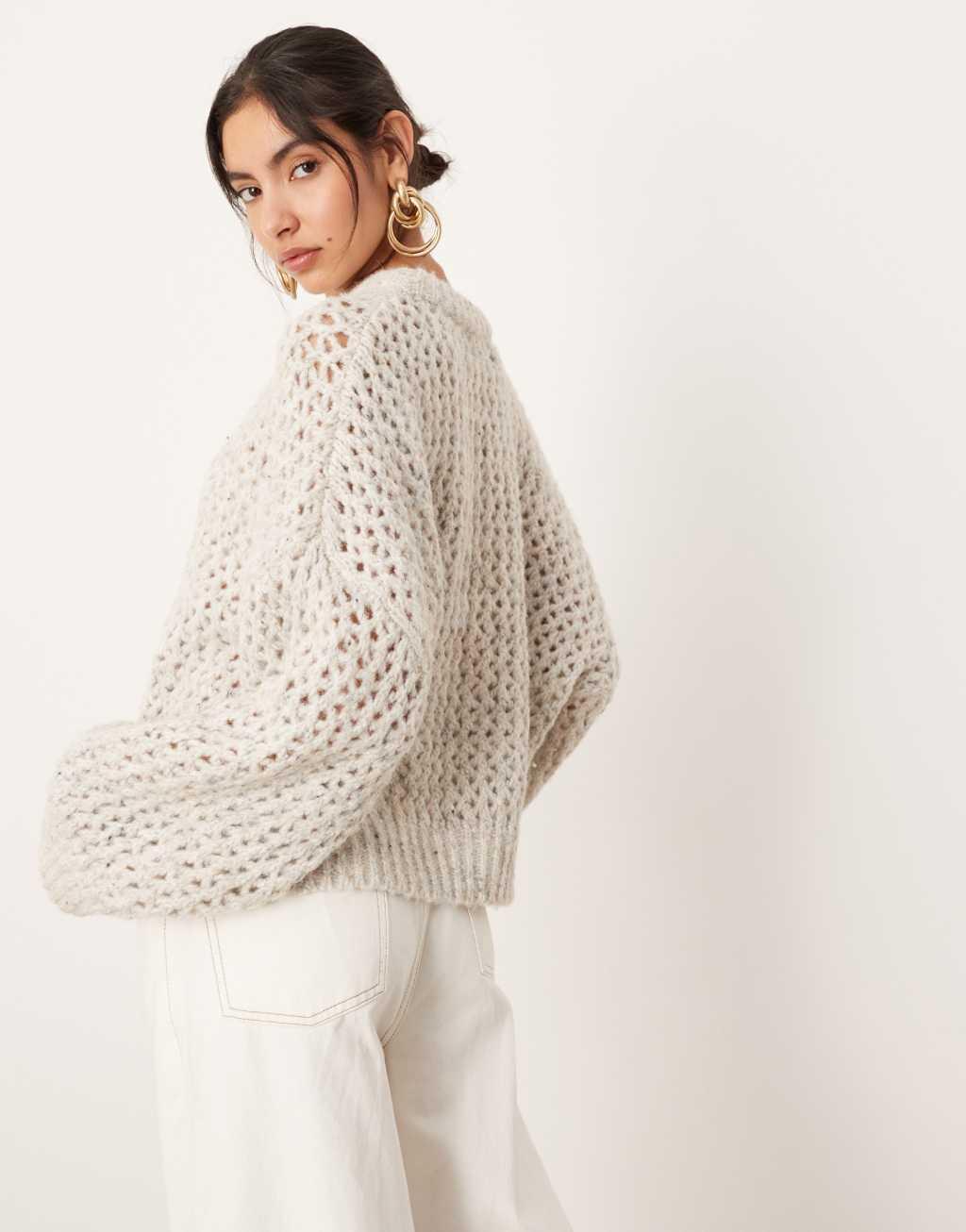 ASOS EDITION knitted open stitch oversized boxy sweater in oatmeal heather Product Image