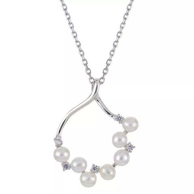 PearLustre by Imperial Sterling Silver Freshwater Cultured Pearl & Lab-Created White Sapphire Cluster Pendant Necklace, Womens Product Image