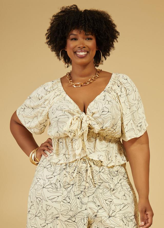 Plus Size Tie Front Floral Print Top Ashley Stewart Product Image