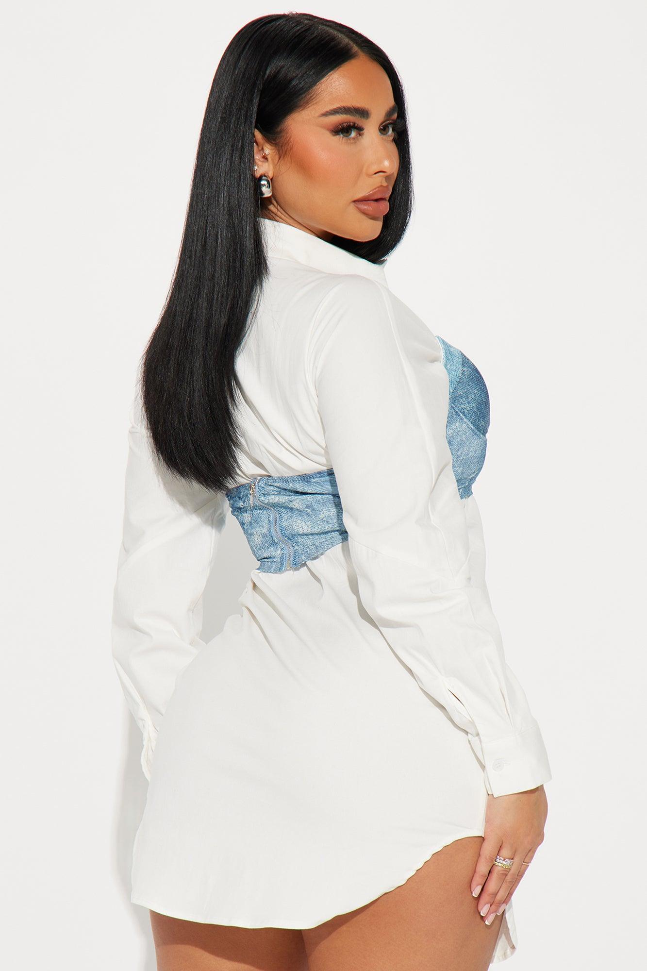 Brianna Shirt Mini Dress - White Product Image