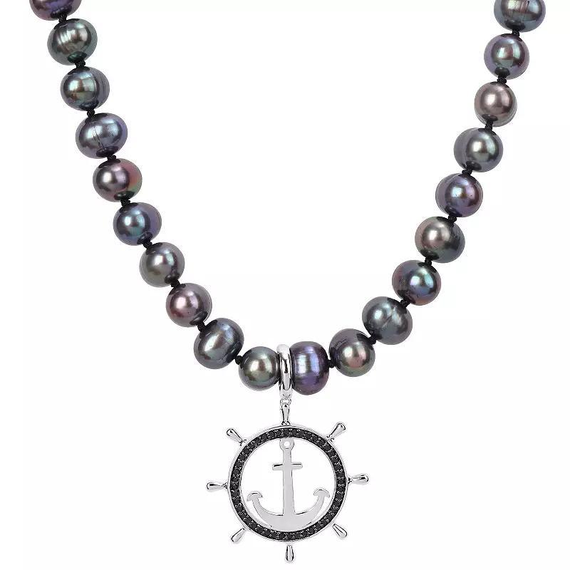 Stella Grace Mens Black Freshwater Cultured Pearl & 1/3 Carat T.W. Black Diamond Anchor Stand Necklace Sterling Silver Product Image