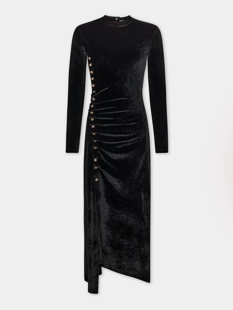 BLACK LONG DRAPED DRESS IN VELVET Product Image