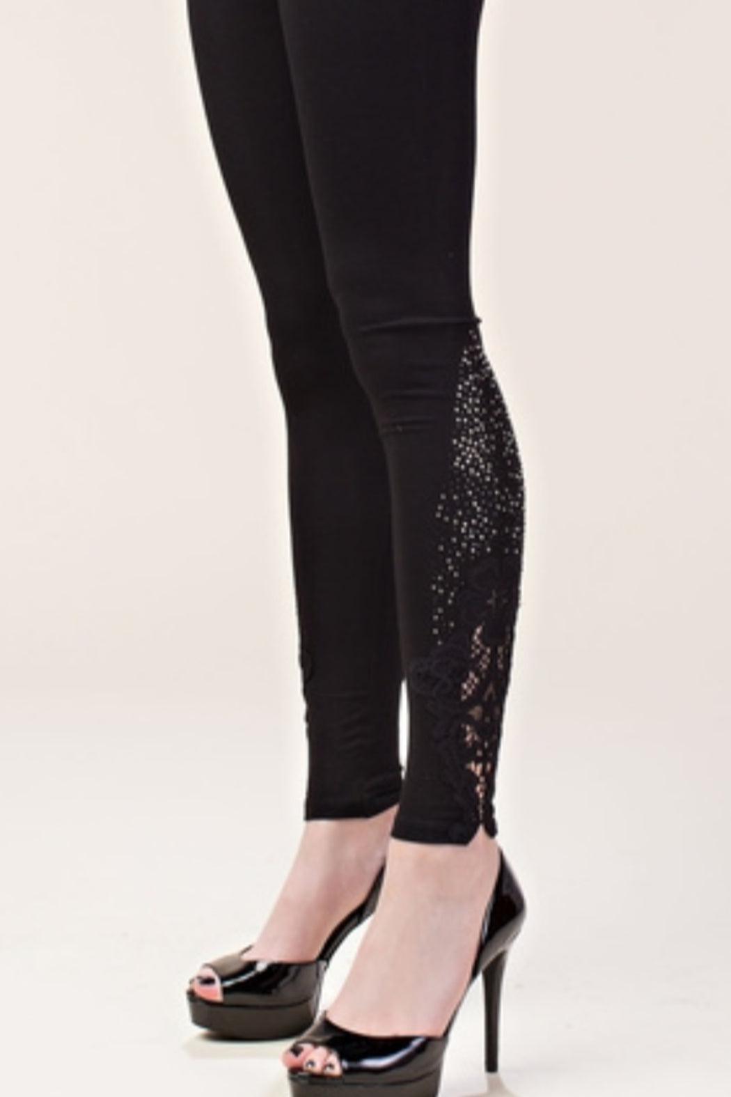 Black Knit Legging with Stones Female Product Image