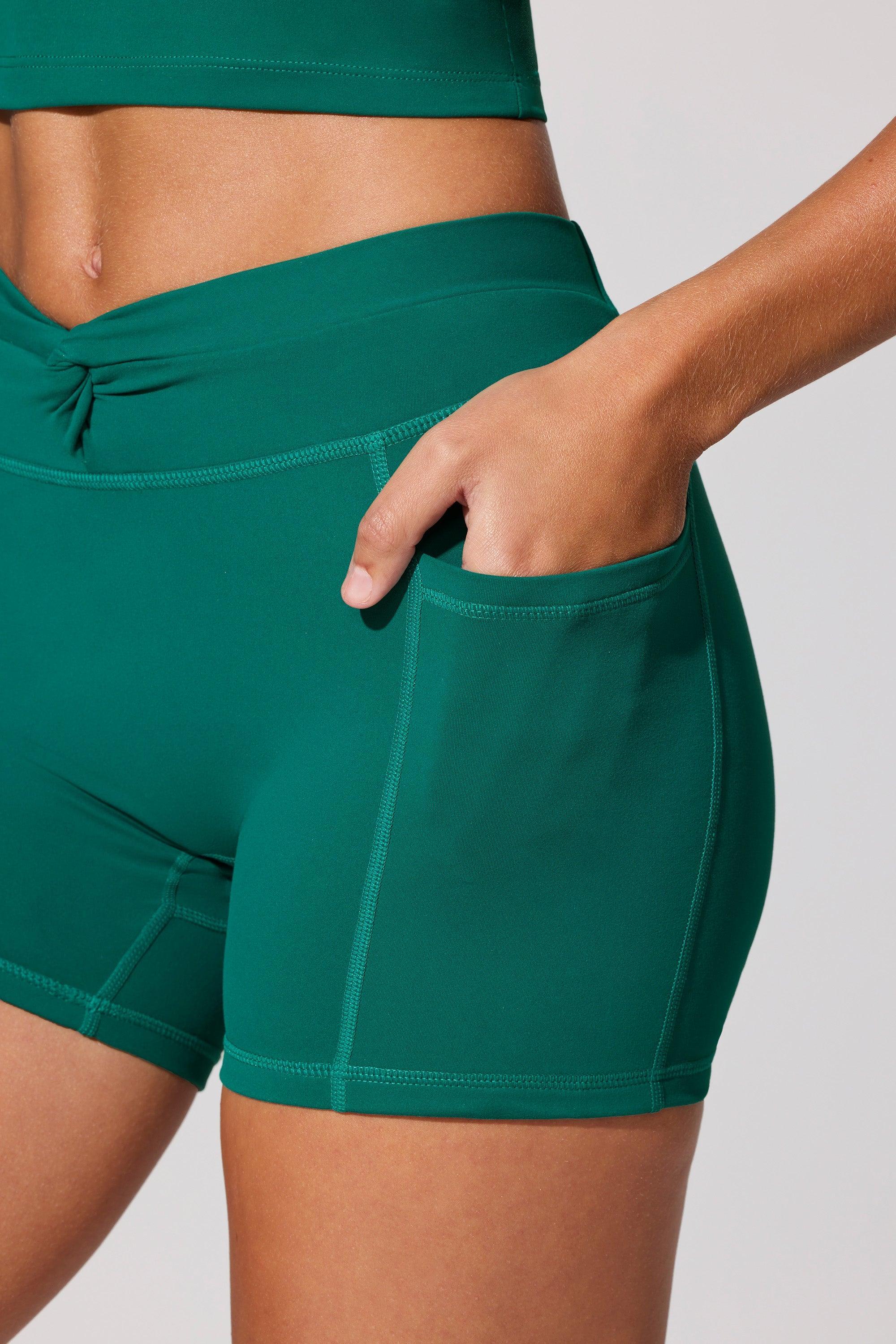 Twist Waist Mini Shorts with Pockets in Teal Green Female Product Image