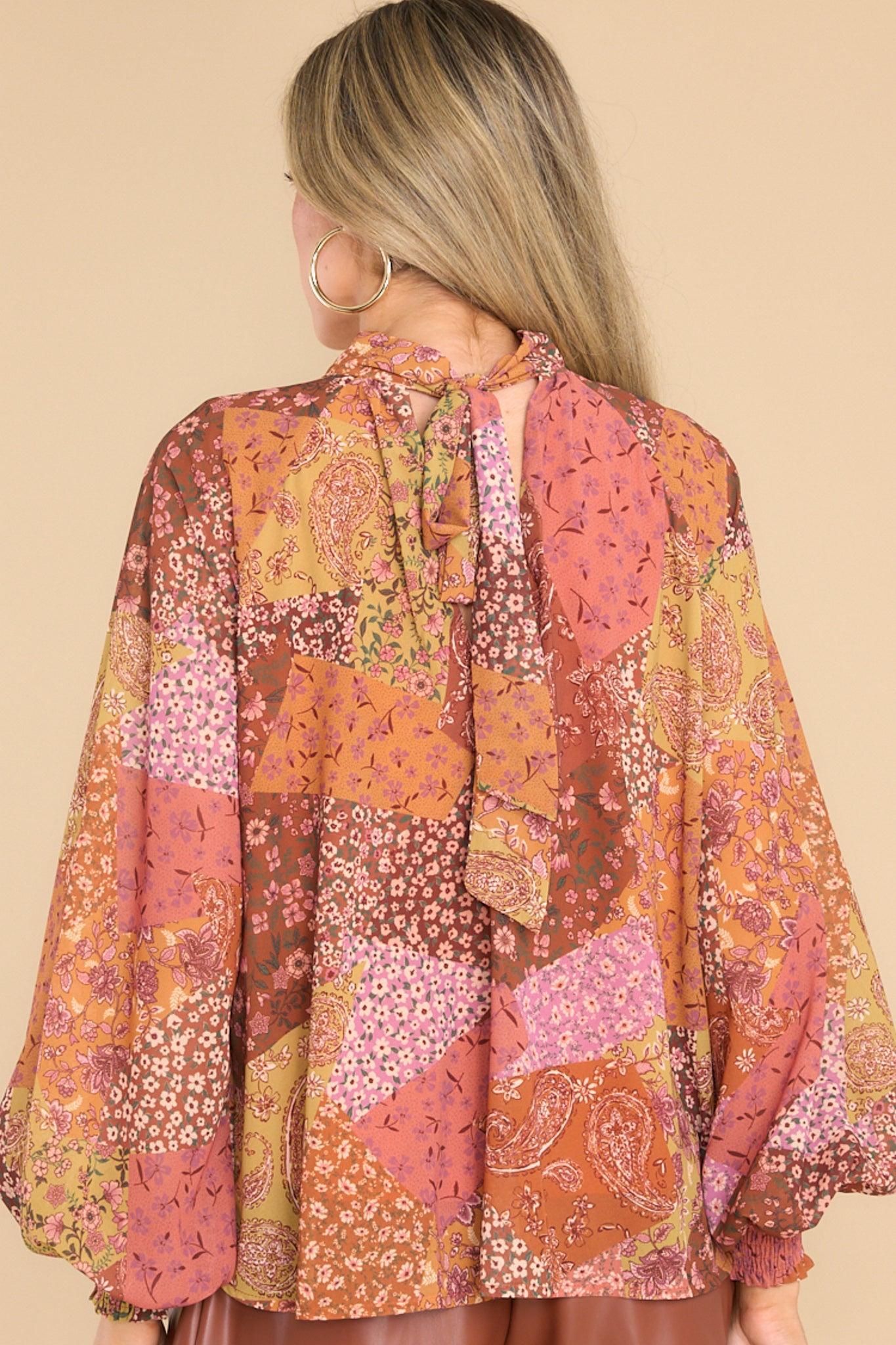 Aura Too Good To Be True Brown Multi Print Top Orange Product Image