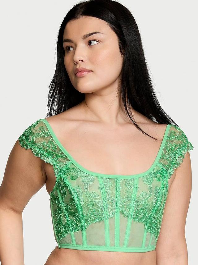 Boho Floral Embroidery Cap-Sleeve Corset Top Product Image