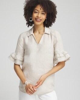 Linen Ruffle Sleeve Blouse Product Image