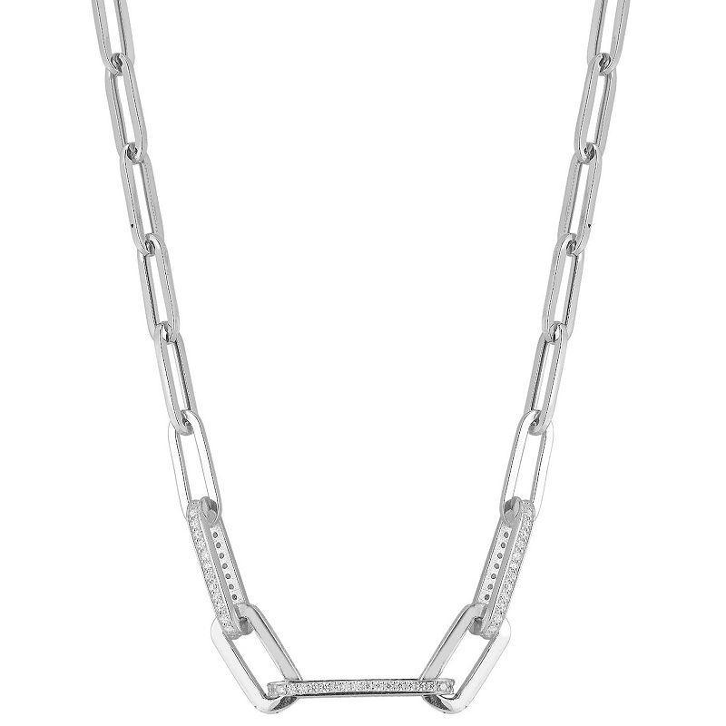 Sunkissed Sterling 14k Gold Over Silver Cubic Zirconia Link Chain Necklace, Womens Silver Tone Product Image