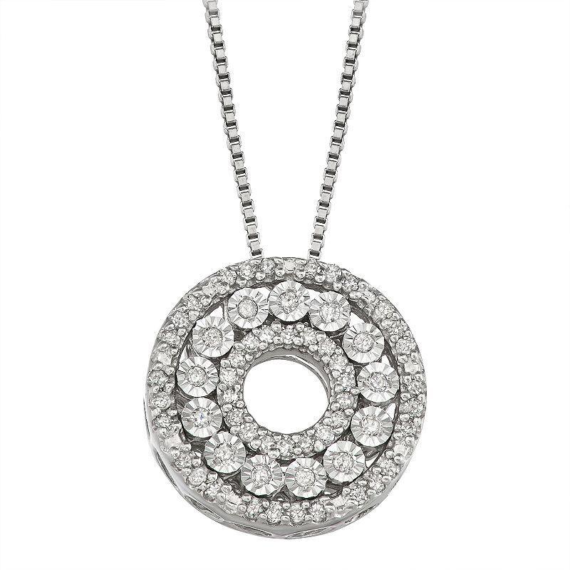 Sterling Silver 1/5 Carat T.W. Diamond Circle Pendant Necklace, Womens Silver Tone Product Image